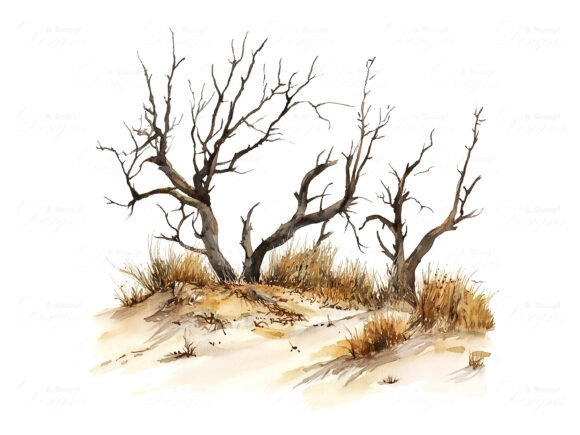 10 Dry Trees Dead Bushes Clipart Set