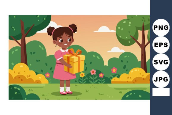 African American Girl Holding Gift Box I: Strategic Visual Asset for Authentic Engagement