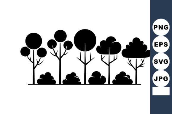 Black Silhouette Trees and Bushes Vector: A Versatile Design Resource for Modern Creatives