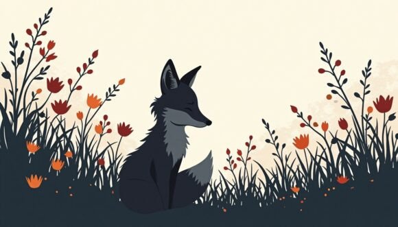 Curious Fox Illustration: A Peek from the Bushes