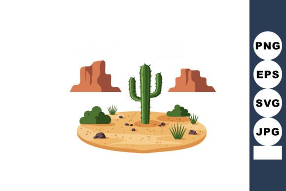 Desert Landscape with Cactus and Red Rock: A Versatile Visual Asset for Creators