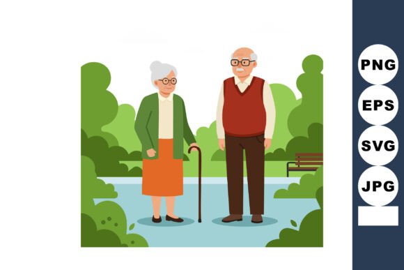 Elderly Couple Standing in Park with Gre: Selecting and Using Vector Assets Effectively