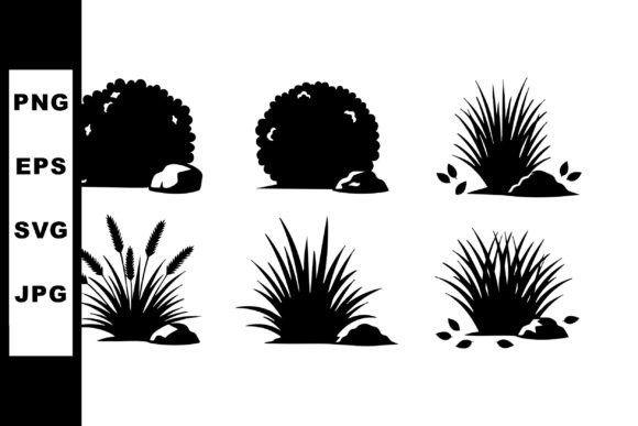 Enhancing Design Projects with Black Silhouette of Bushes and Grass Pla