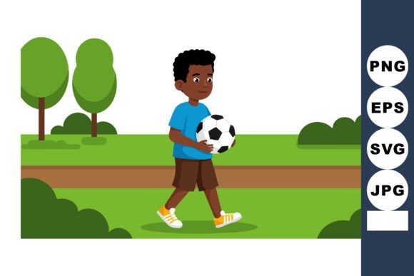 Evaluating the Boy Walking with Soccer Ball in Park Wit Vector Asset