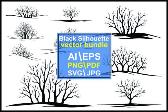 Free Vector Bundle: Bare Winter Trees and Bushes Silhouettes for Creative Design Projects