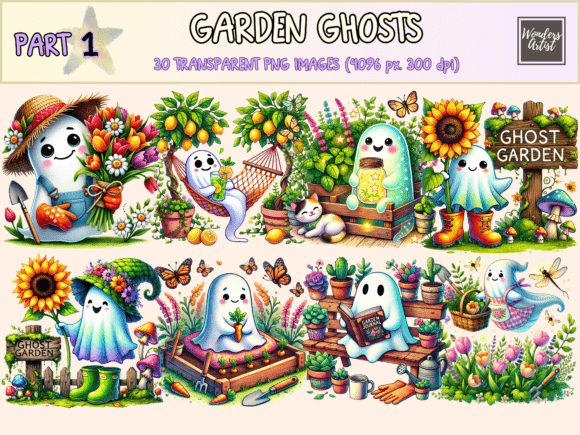 Garden Ghosts Clipart: Spooky-Sweet Design Magic