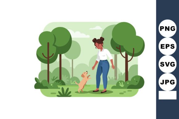 Woman Playing with Dog in Green Park Sur Assets