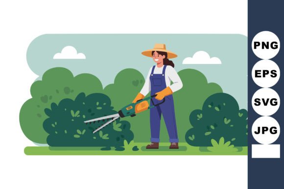 Woman Trimming Green Bushes Gardening Ho